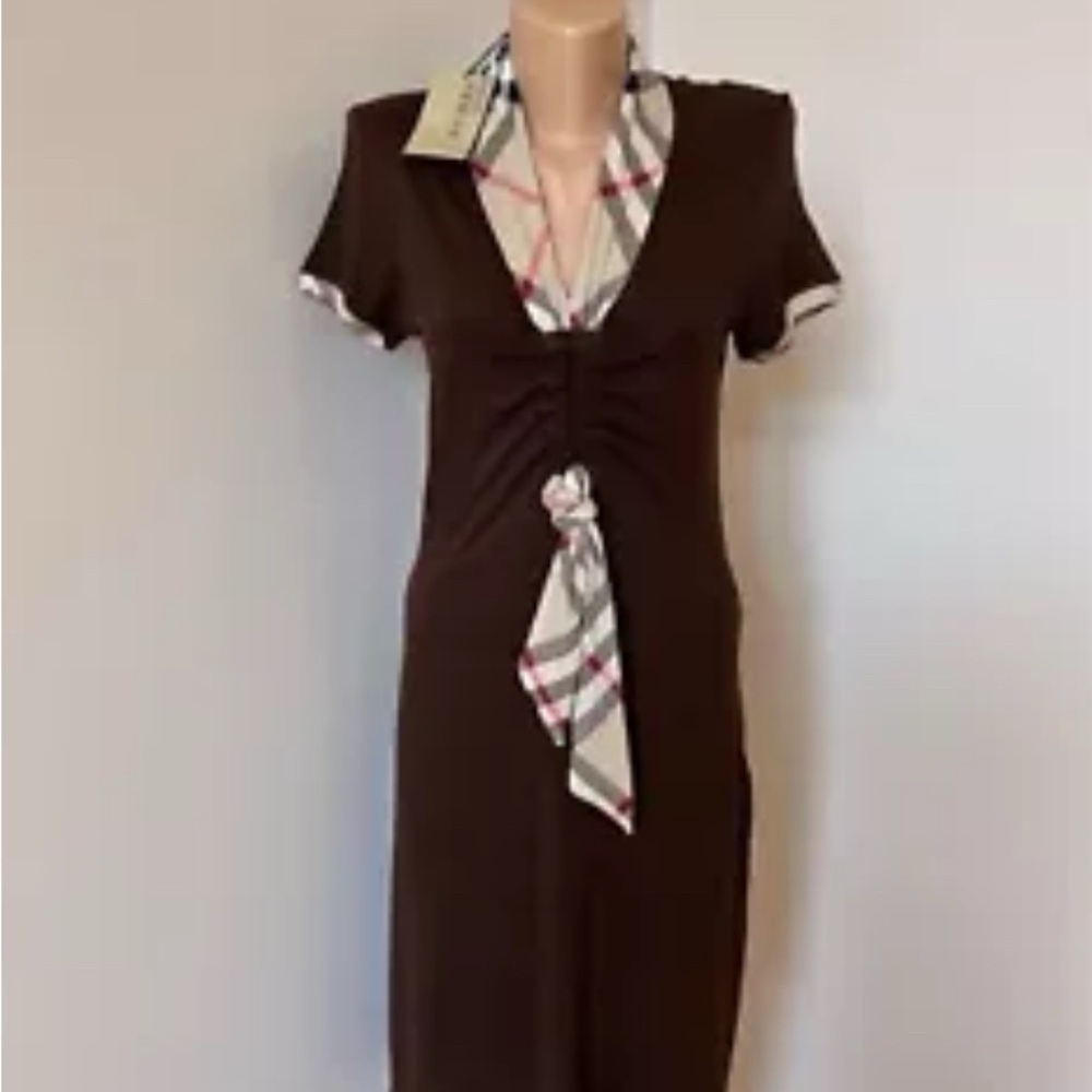 Burberry Chocolate Dress with Plaid Details